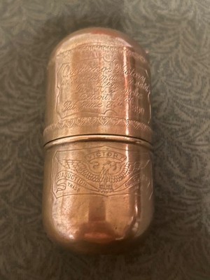Antique 1890 Oxydonor Victory Dr Sanche Metal Capsule Engraved Container Detroit