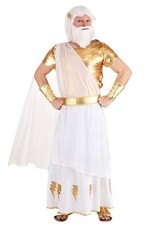 Deluxe Zeus Costume Halloween Cosplay for Men White Robe Gold Accents Size Small