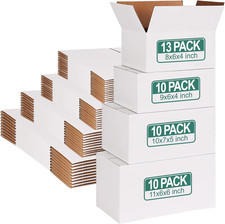 43-Piece Assorted Sizes Small Shipping Boxes - White Corrugated Mailing Boxes fo