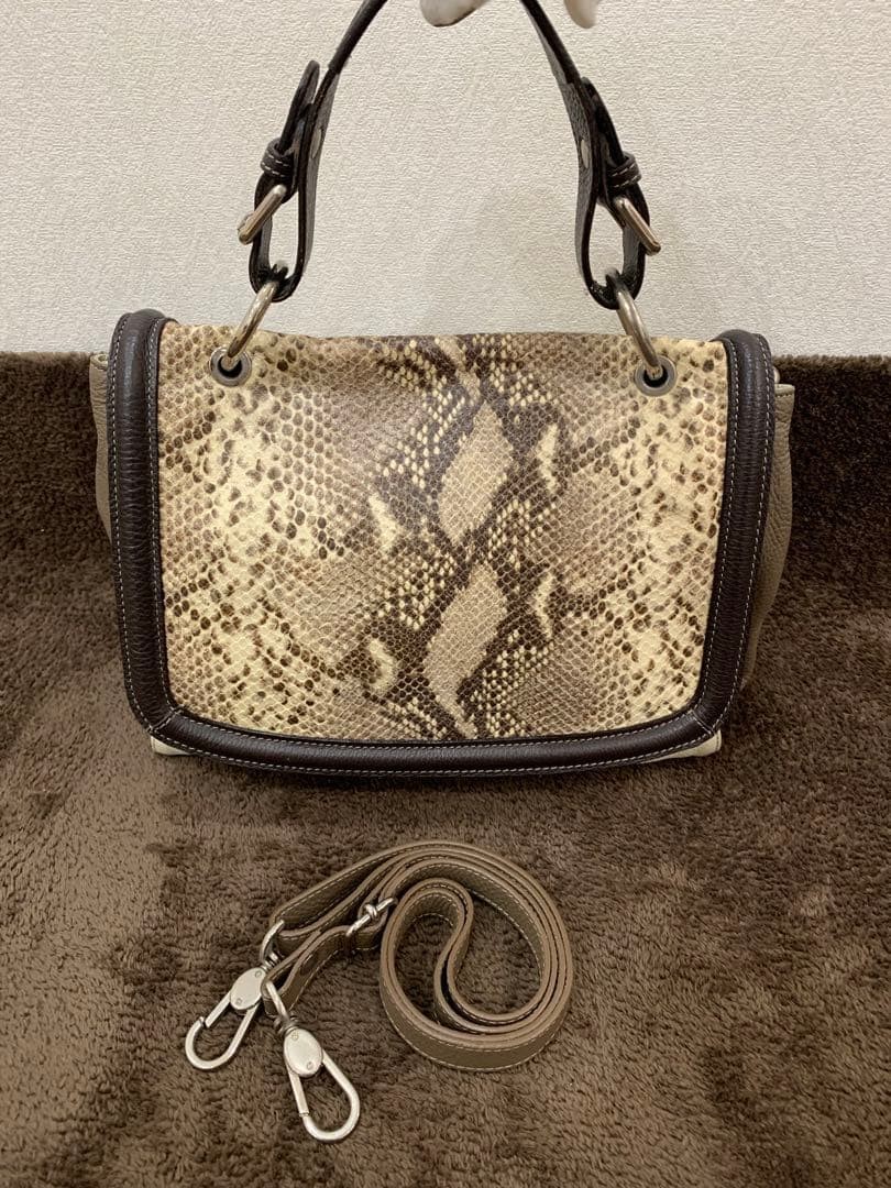 Barneys New York Leather/Python 2way Shoulder Han… - image 1