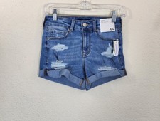 Aeropostale High Rise Midi Shorts Size 00 3" Inseam Blue Distressed Stretch NWT