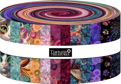 Timeless Treasures Calico Cats Floral Jelly Roll 2.5'' Strip precut Cotton Fabric