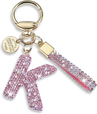 Bling Initial Letter Keychain Bag Charms for Women Sparkly Cute Lanyard Access