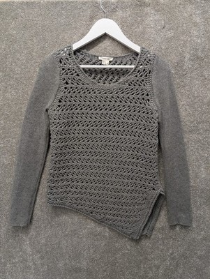 Helmut Lang Pullover Damen XS grau Kaschmir asymmetrisch Strickpullover Wolle Häkel