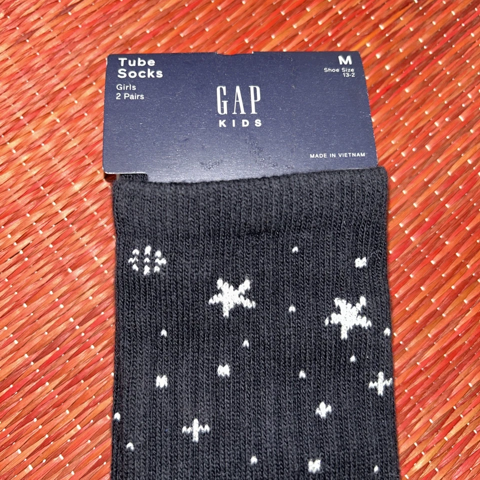 Gap Kids Glitter Star And Stripes Tube Socks Navy Silver 2 Pair Medium-Shoe 13-2 - Image 2 of 4