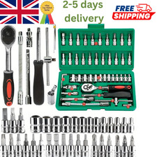 46pc Socket Set 1/4 inch Ratchet Wrench Metric Hex Bit Tool Kit Mechanic
