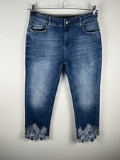 Desigual Frauen Denim Blau Hose Größe L Jeans Straight Passen Floral Bestickt