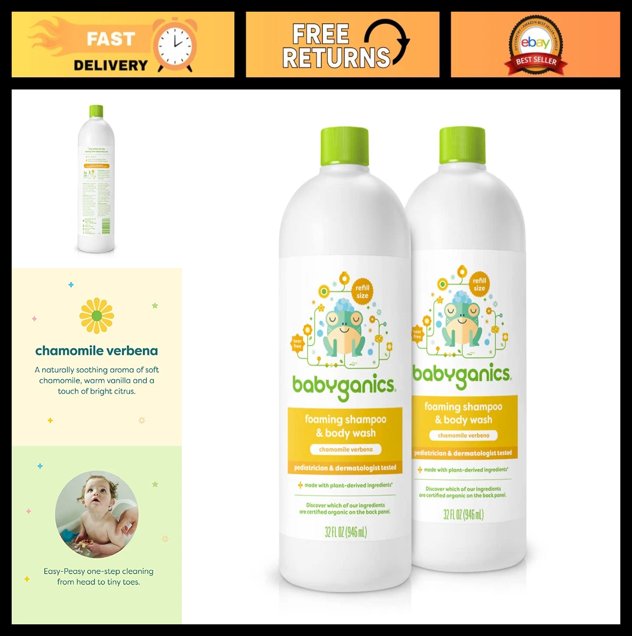 Gentle Baby Shampoo & Body Wash Refill, Chamomile Verbena, 32 Fl Oz (2 Pack)