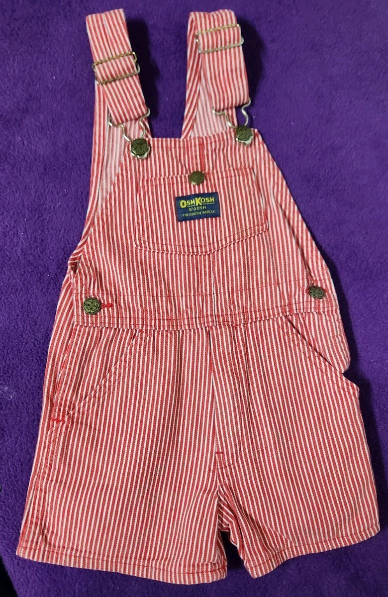 Vintage Oshkosh B'Gosh Red White RR Stripe Shortalls Size 5