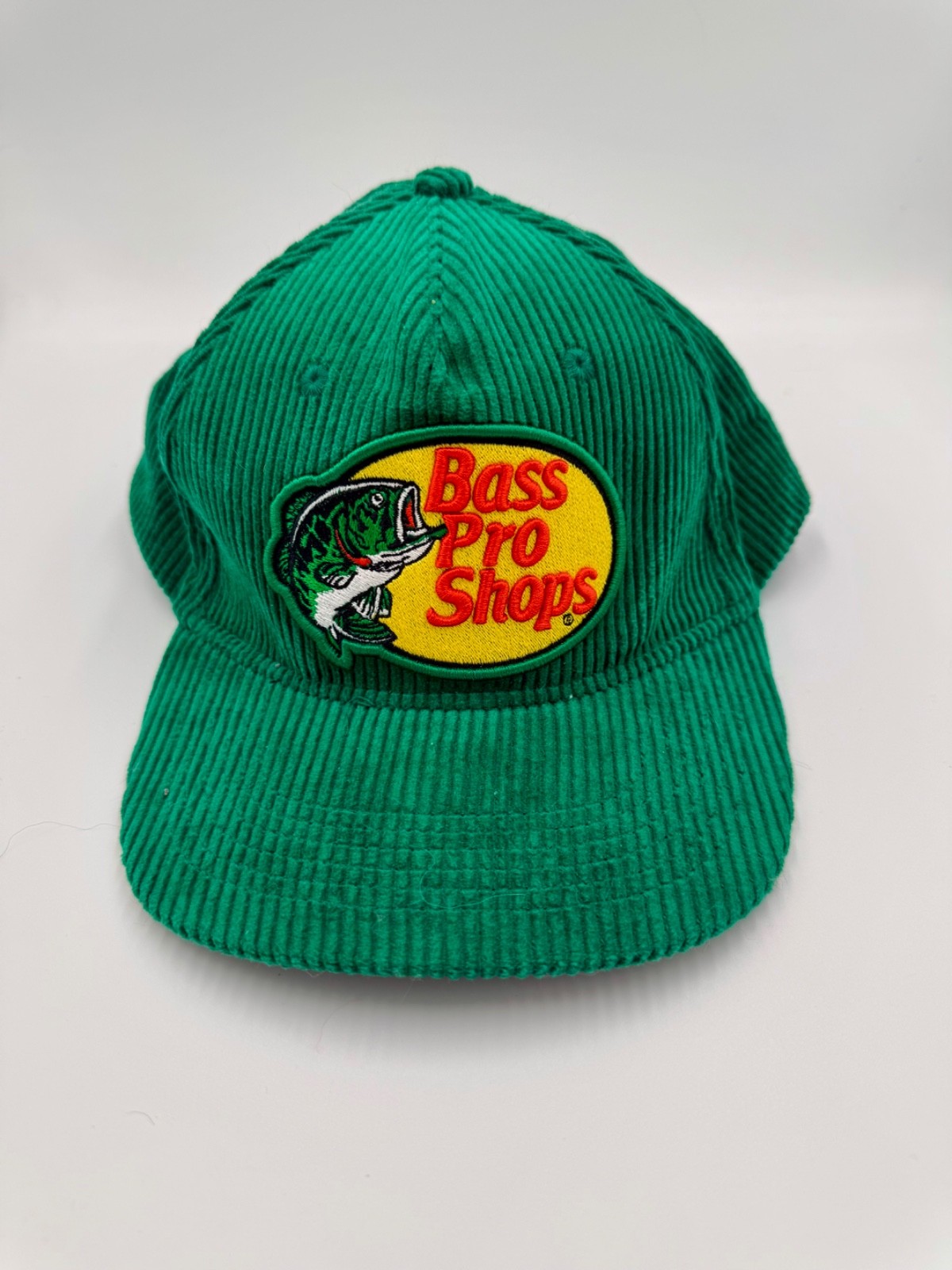 Bass Pro Shops Corduroy Hat Cap GREEN Snapback Trucker Rare Fishing Logo image 2