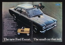 Original Doppelseitige Anzeige von 1968 - Ford Escort Mk1 - "Der Kleinwagen der es nicht ist"