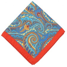Battisti Napoli Sky Blue-Yellow Intricate Paisley Print Silk Pocket Square New