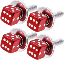 4Pcs Red Dice License Plate Frame Screws - Universal Fastener Kit for Car, Van,