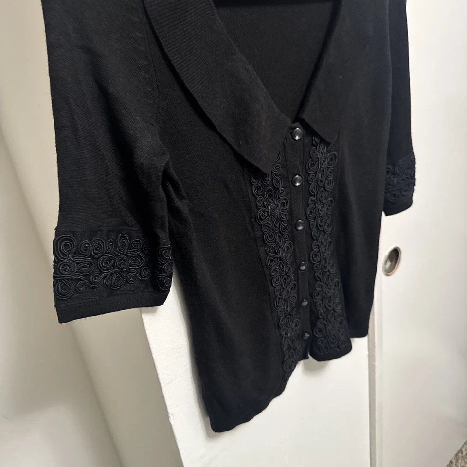 Cárdigan suéter negro bordado vintage Oscar de La Renta para mujer talla pequeña Foto 4 de 4
