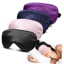 4 Pack Silk Sleep Mask - 100 Blackout, Zero Eye 001 Black pink blue purple