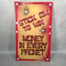 Original Fairground Prize Stall Sign Stick Em To Win Airbrushed ACP Vintage
