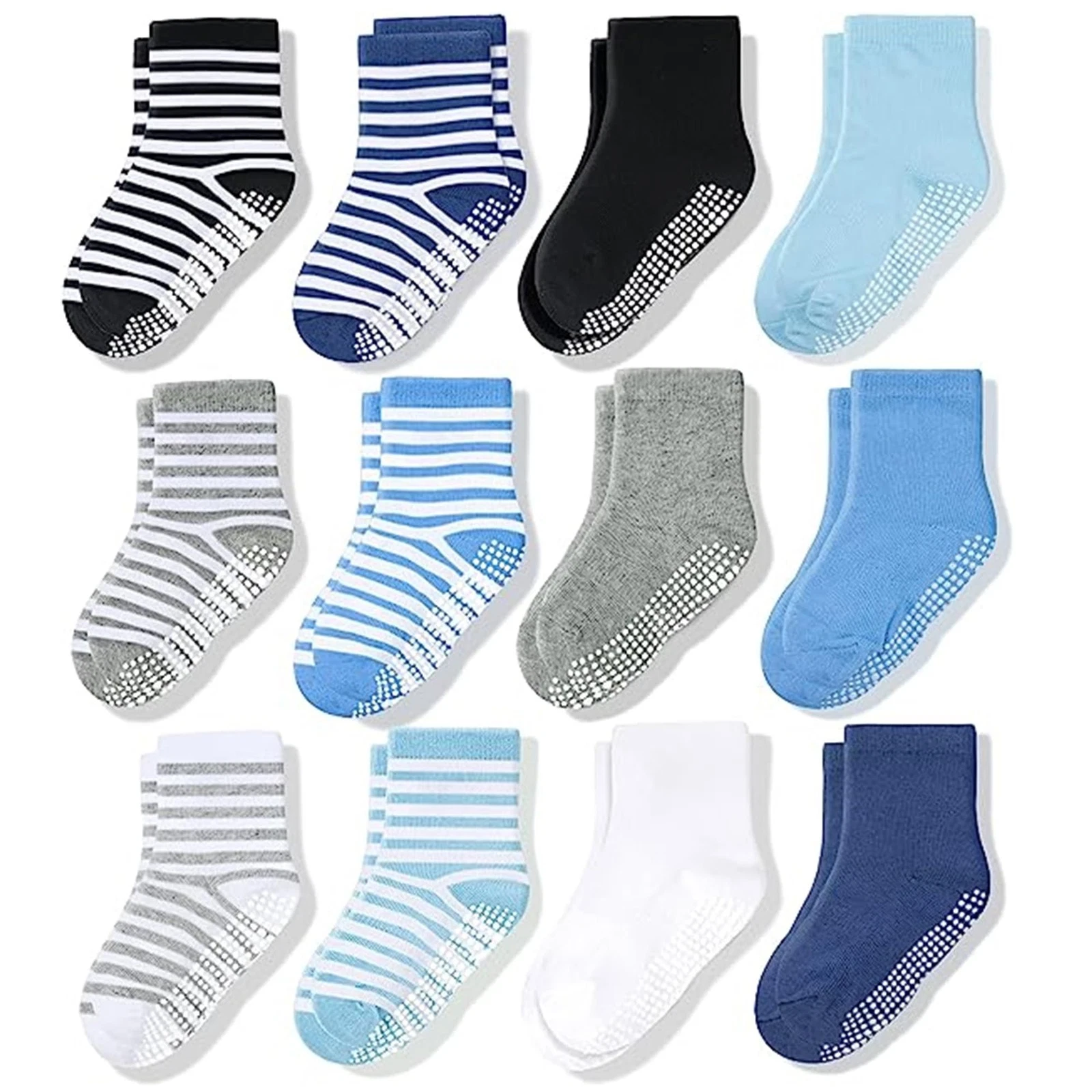CozyWay Toddler Grip Socks - Non-Slip Gripper Soles for 3-5T, Blue / White