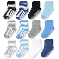 Calcetines de agarre CozyWay para niños pequeños - Suelas de agarre antideslizantes para 3-5T, azul/blanco