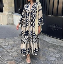 Long Sleeve Dress Pleated V Neck Casual Loose Flowy Cute Dresses - M