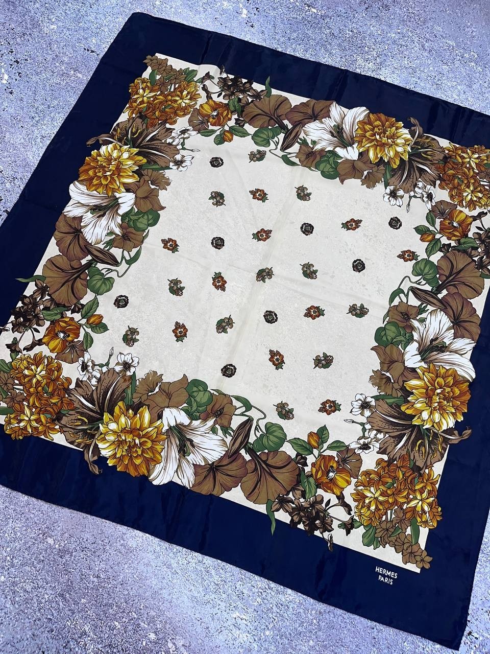 Rare Vintage Hermes Paris Silk Scarf - Floral Design, 88cm image 2