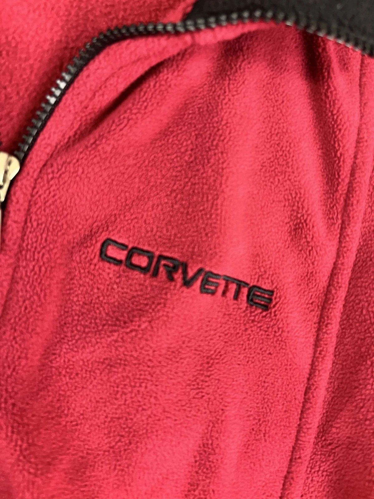 Corvette Red Fleece Full-Zip Jacket With Black Collar & Pocket For Men 2XL image 2