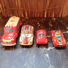 Vintage Japanese Tin Toy Car Set of 4 Showa Era