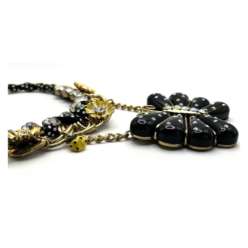 Collar Betsey Johnson Flor Mariposa Cristal Distintivo Dorado Negro Foto 3 de 4