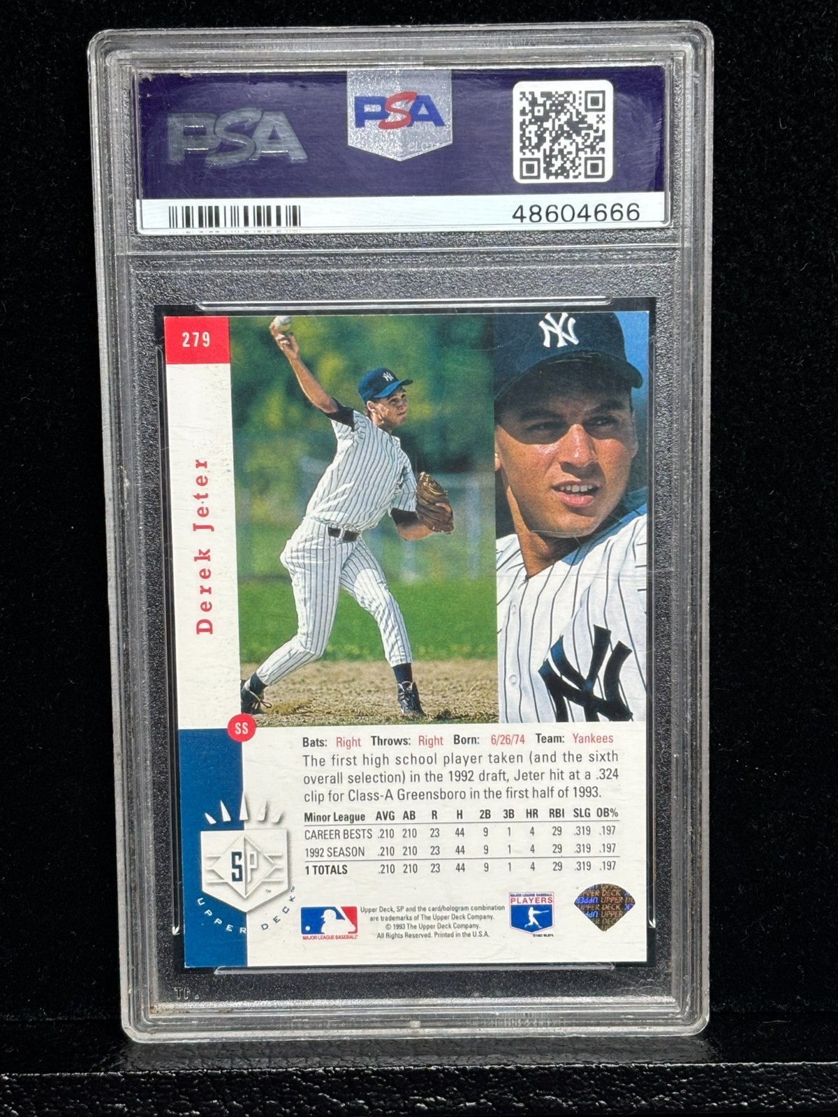 DEREK JETER 1993 Upper Deck SP Foil #279 PSA 8 Premier Prospects NY Yankees view 2