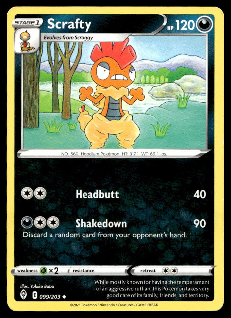 Scrafty 99/203 Pokemon Card Evolving Skies Uncommon 120 HP Lightly Played UF
