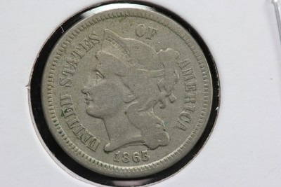 1865 Three Cent Nickel Super Clashed Dies Mint Error 4B7G