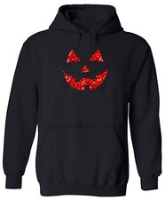 Glitter Hoodie Sweater Unisex Halloween Pumpkin Jack O Lantern Face Funny Spooky