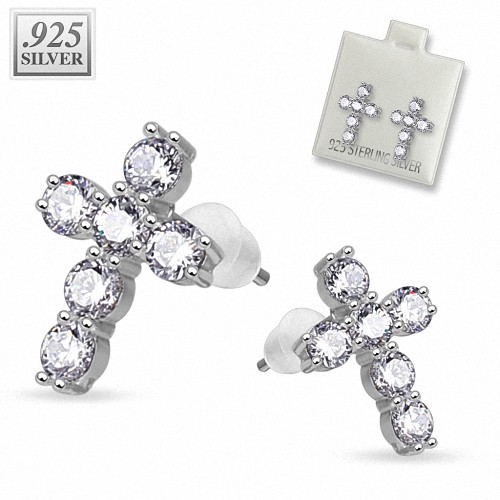 1 Paar 925 Silber Ohrstecker Ohrringe Kreuz Mit Klaren Zirkonia Kristallen-image