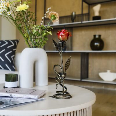 Red Iron Rose with Metal Stand - 6th Aniiversary Flower for Her