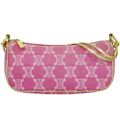 CELINE Macadam Canvas Accessory Pouch Handbag Pink Gold
