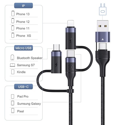 Améliorez votre charge avec câble USB-C à synchronisation rapide 60W 5 en 1 - Léger - Photo 4 sur 9