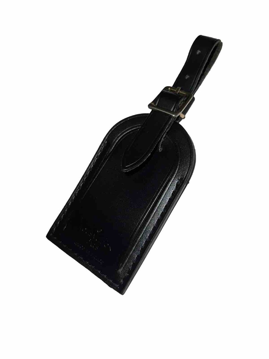 Louis Vuitton Luggage Tag w/ W F Black F W Leather Large Goldtone