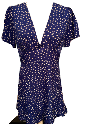 MELLODAY NORDSTROM LADY'S DRESS MEDIUM BLUE POLKDOT RUFFLED AT HEM