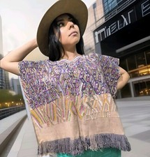 Vintage Multi PastelColor Embroidered Authentic Huipil Guatemala Handmade Cotton