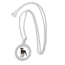 Doberman Dog Pet Silver Colour Necklace With Diamante Pendant And Gift Box