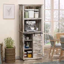 Rustic Wood Large Floor Cupboard Storage Cabinet w/5 Tier Shelves, Vintage Wood