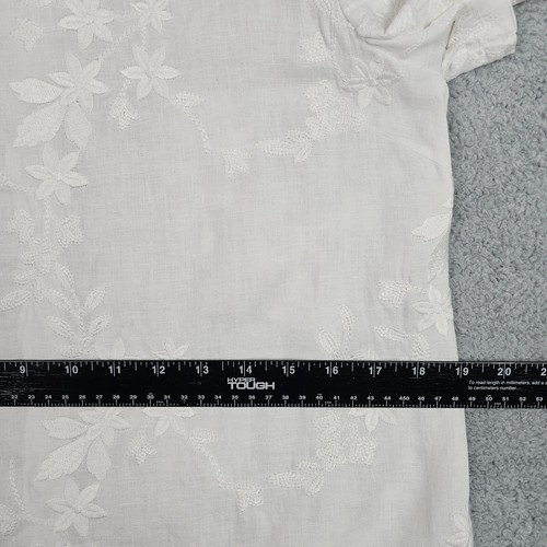Zara Womens Shift Dress Small White Linen Embroidered Crew Neck Short Sleeve Zip - Picture 10 of 19