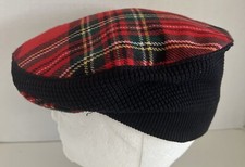 VTG Newsboy Cap Red Tartan Plaid Wool Elastic London Classic Old Money Small