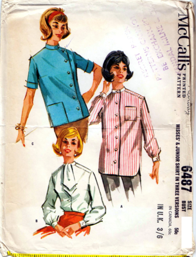 6487 PATRON VINTAGE "McCALL'S  3 CREATIONS CHEMISE BLOUSE  T 42  ANNEE 60 - Photo 1/2