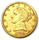 1890-CC Liberty Gold Half Eagle $5 Coin - AU Detail - Rare Carson Gold Coin