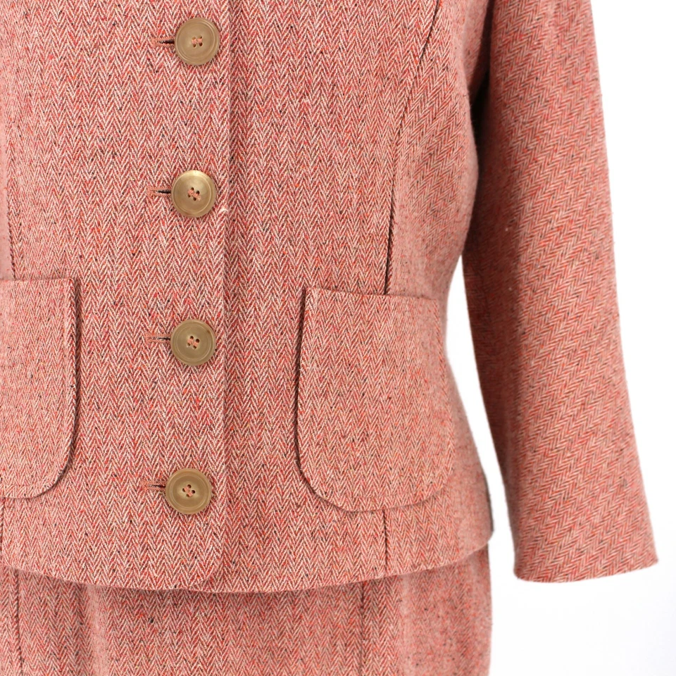 Carolina Herrera 2 Piezas Tweed Mezcla Seda Falda Traje Lápiz Falda Blazer Chaqueta 6 8 Foto 4 de 4