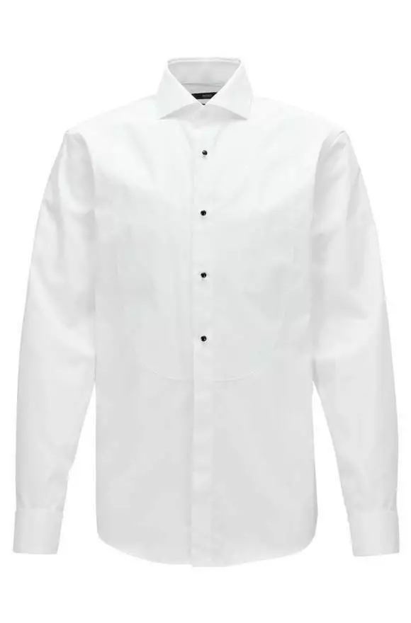 HUGO BOSS GRANT CUTAWAY COLLAR DOUBLE CUFF COTTON TUXEDO SHIRT WHITE SIZE UK15