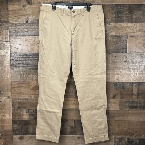 J Crew Chinos Flat Front Pants Straight Leg Casual Stretch Cotton Khaki 36x32 - Afbeelding 1 van 9