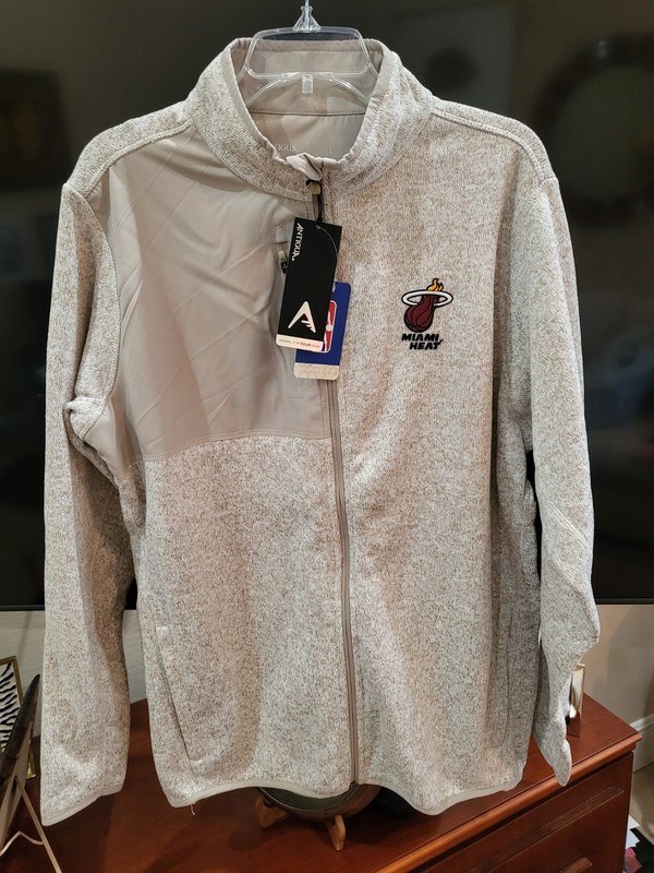 Antigua NBA MIAMI HEAT Men's Large Fortune Full Zip Jacket Oatmeal Heather NWT