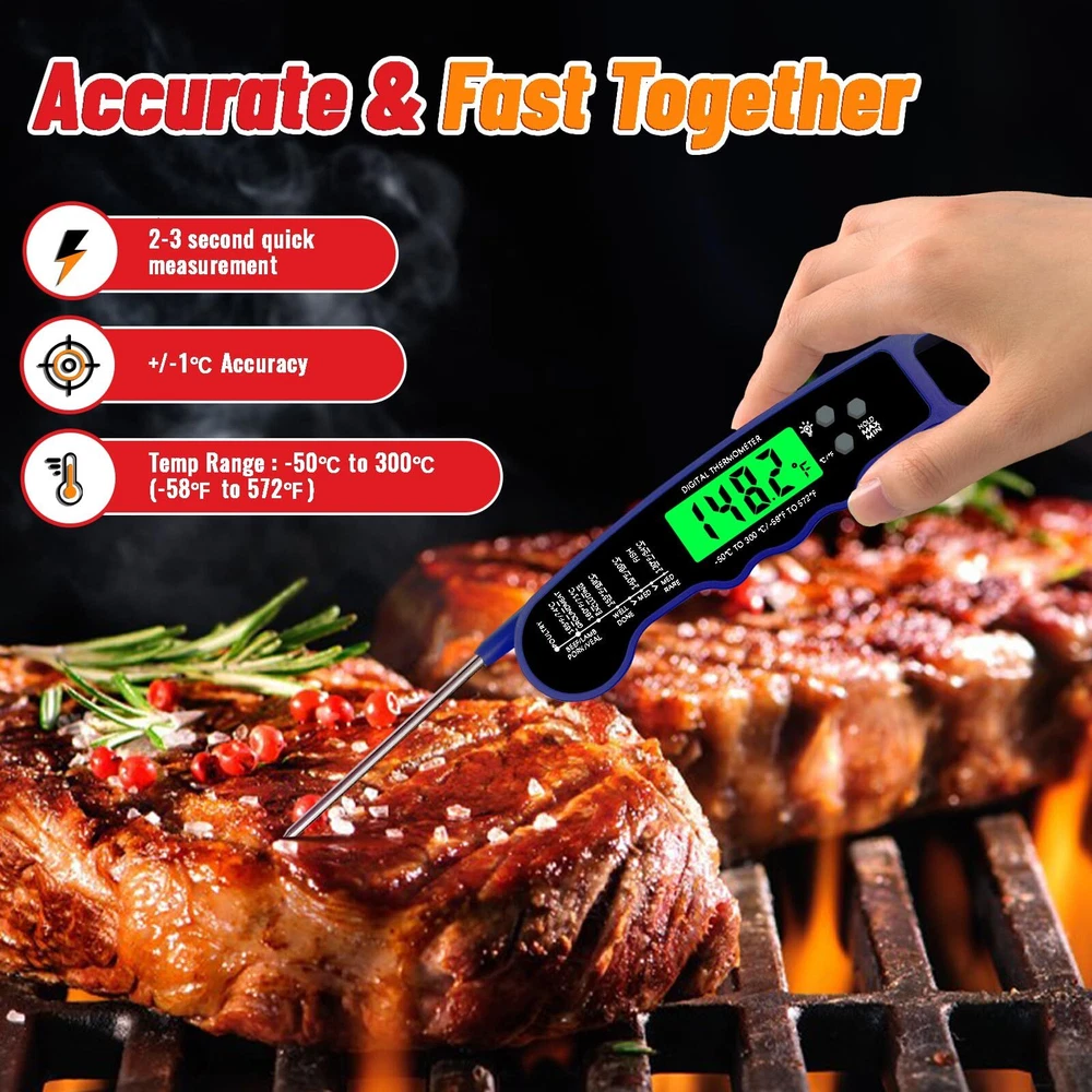 Meat Thermometer Digital IP67 Waterproof Food Thermometer for Cooking and Bak...