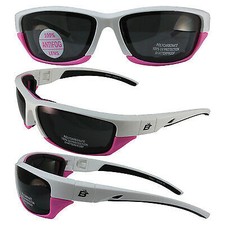 BIRDZ ORIOLE 2 PADDED MOTORCYCLE SUNGLASSES WHITE AND PINK FRAME SMOKE LENS